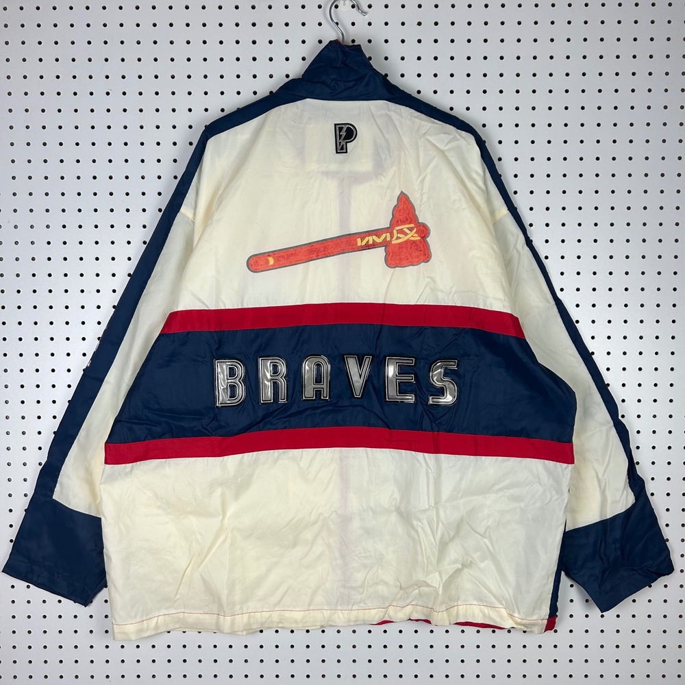 Vintage Atlanta Braves Pro Player MLB Jacket Windbreaker Mens XXL White Navy Red